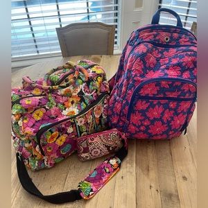 VERA BRADLEY backpack,travel bag,small makeup bag/set of THREE! Different prints